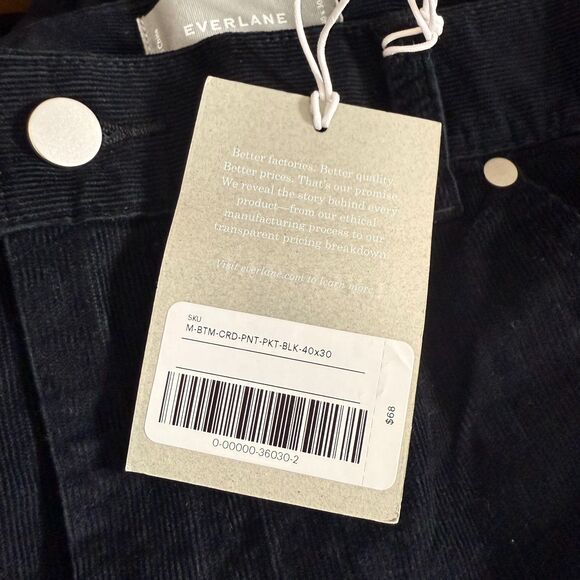 EVERLANE Men’s Slim Fit Corduroy Trouser Pant 40x30 Black NWT B57 - Picture 5 of 6